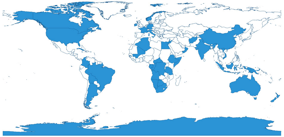 World map showing our geophysical survey project locations. 